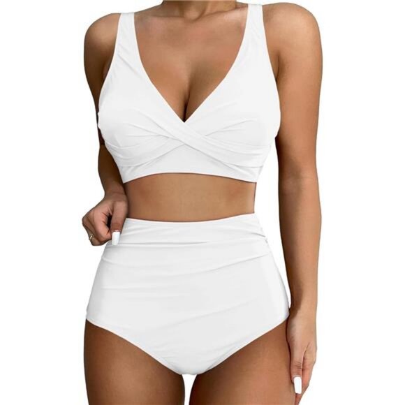 GRAPENT High Waisted Bikini Sets for Women Twist Front Tie Back 2 Piece Bathing - Picture 1 of 7